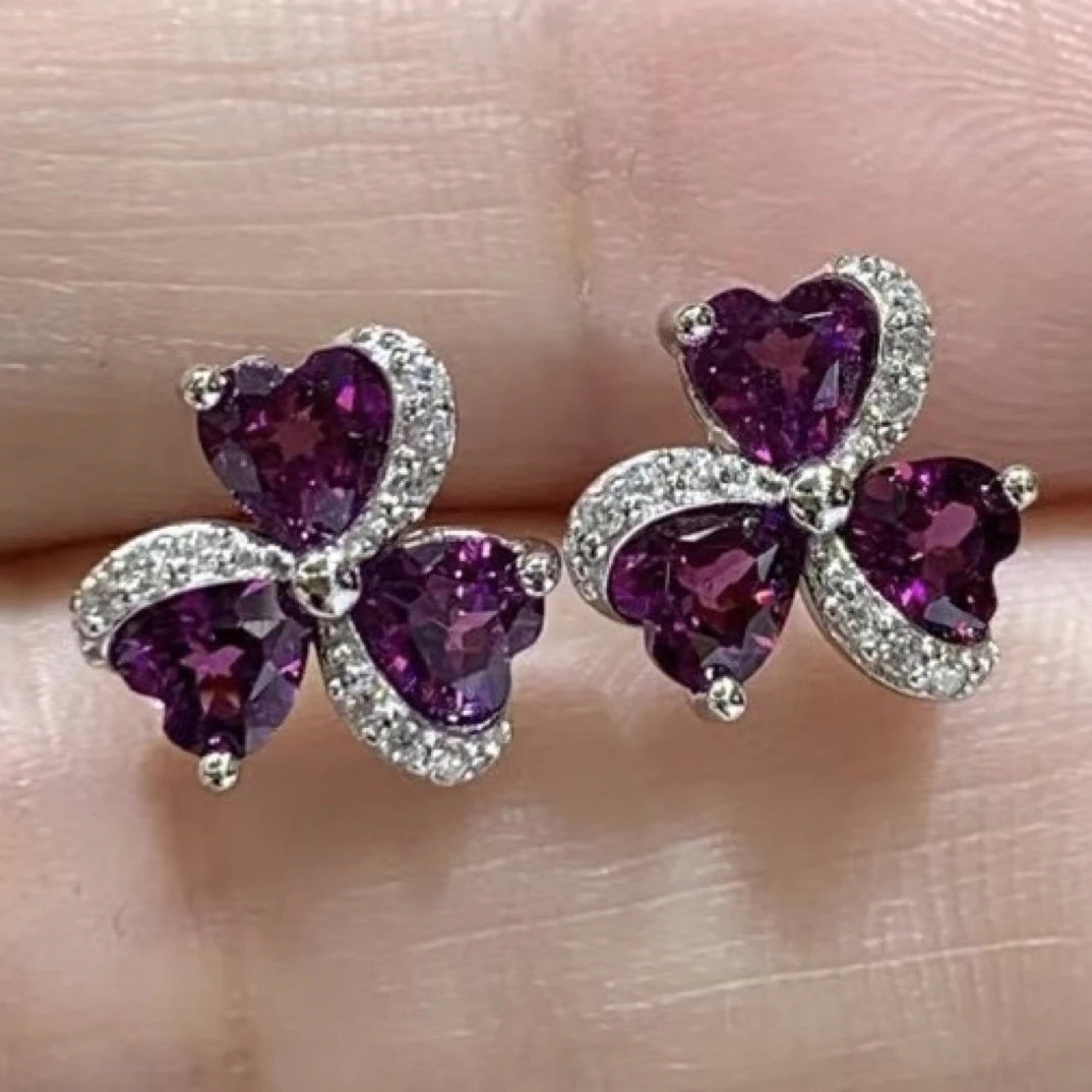 爱心天然紫牙乌石榴石耳钉s925银气质时尚百搭（需要证书备注）YY