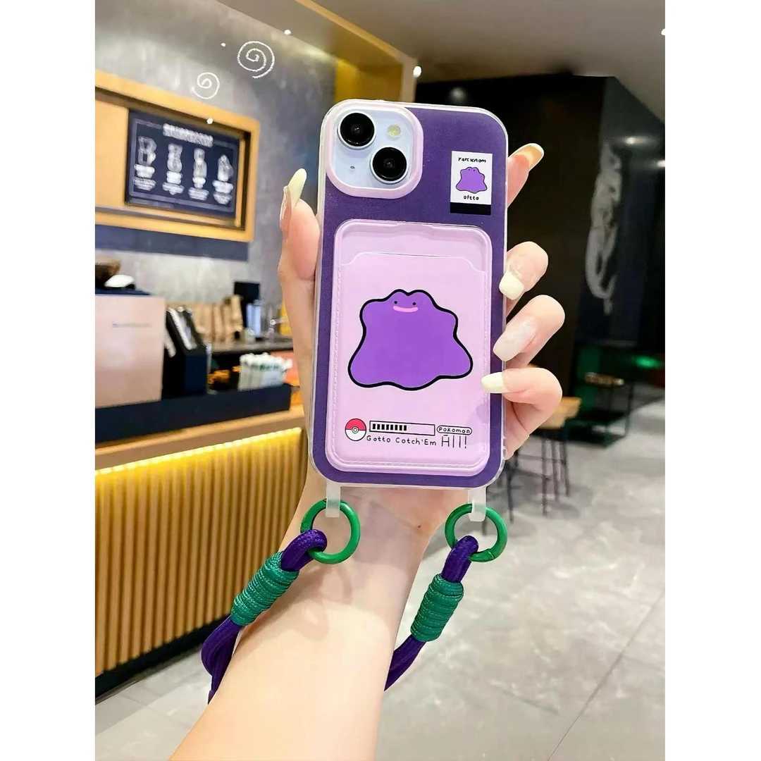 紫色小怪兽挂绳孔卡包适用苹果16华为MATE70荣耀VIVO小米15OPPO