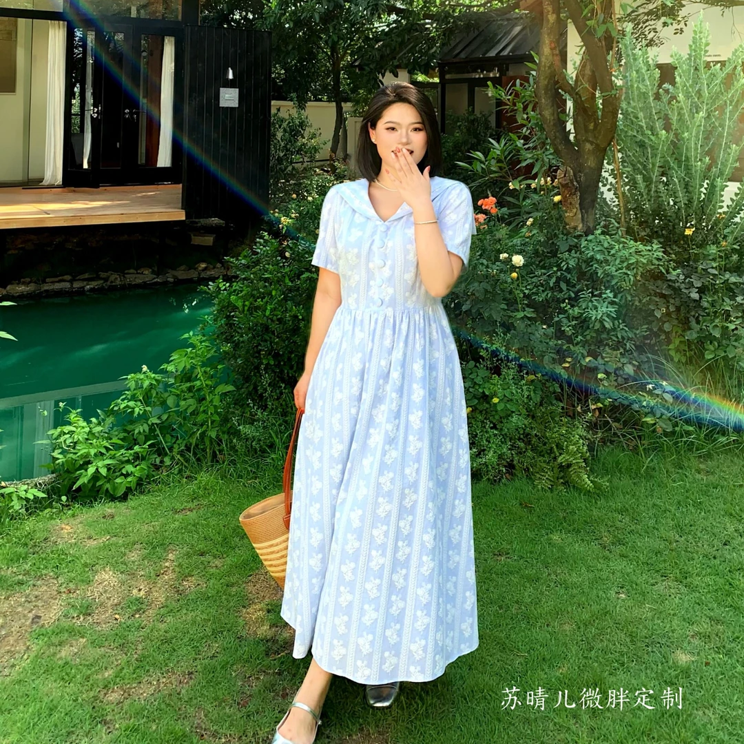 现货【海盐苏打】夏季时尚显瘦气质学院风甜美微胖连衣裙-F0220