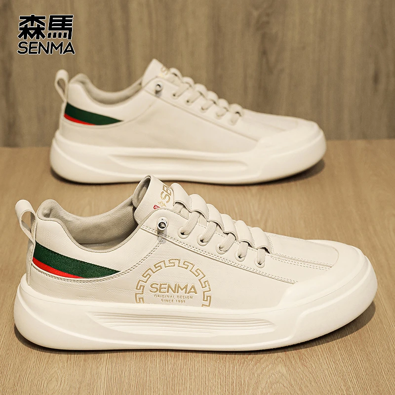SENMA/森马男士小白鞋秋季新款低帮皮面一脚蹬软底休闲潮流板鞋子
