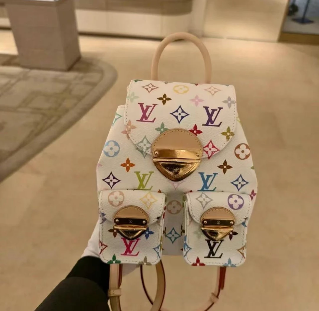 全新未使用 LouisVuitton/路易威登 村上隆老花白三彩双肩