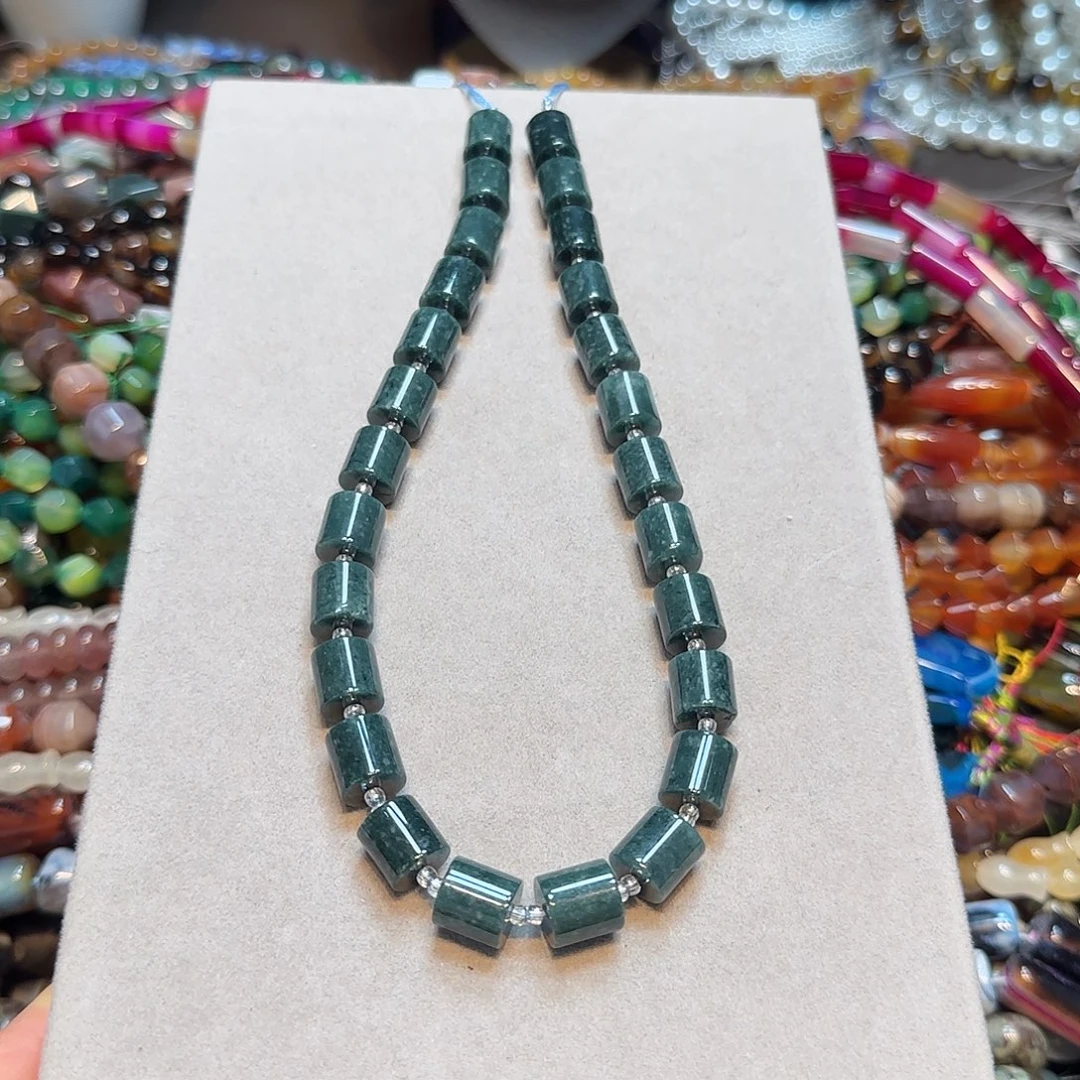 玛瑙/玉髓合金珠宝半成品深色翡翠圆柱一条10mm