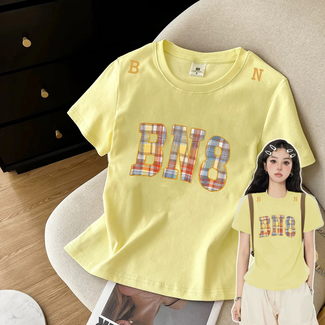 【ZHAP】圆领正肩短袖t恤女厚实盐系欧美风爆款简约百搭显瘦上衣潮