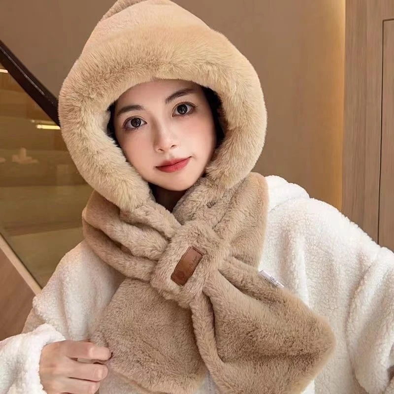 秋冬女款帽子围巾一体防寒保暖