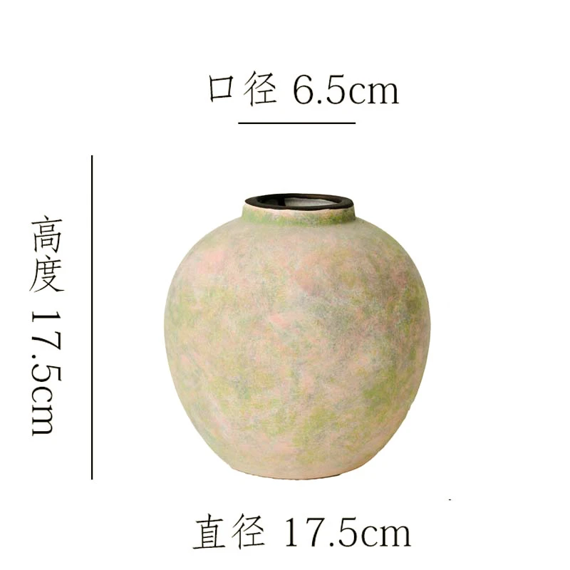 【苔点绿-小圆口瓶】做旧复古风桌面陶瓷花瓶干花鲜花客厅插花摆件