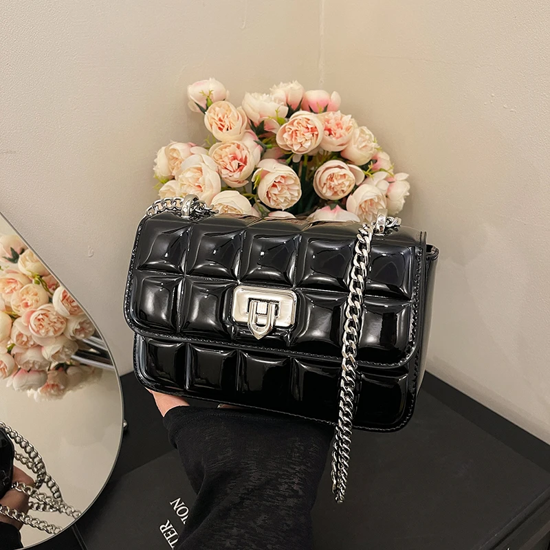 时尚漆皮小包包女2025新款夏季小众简约链条单肩包韩版轻奢斜挎包