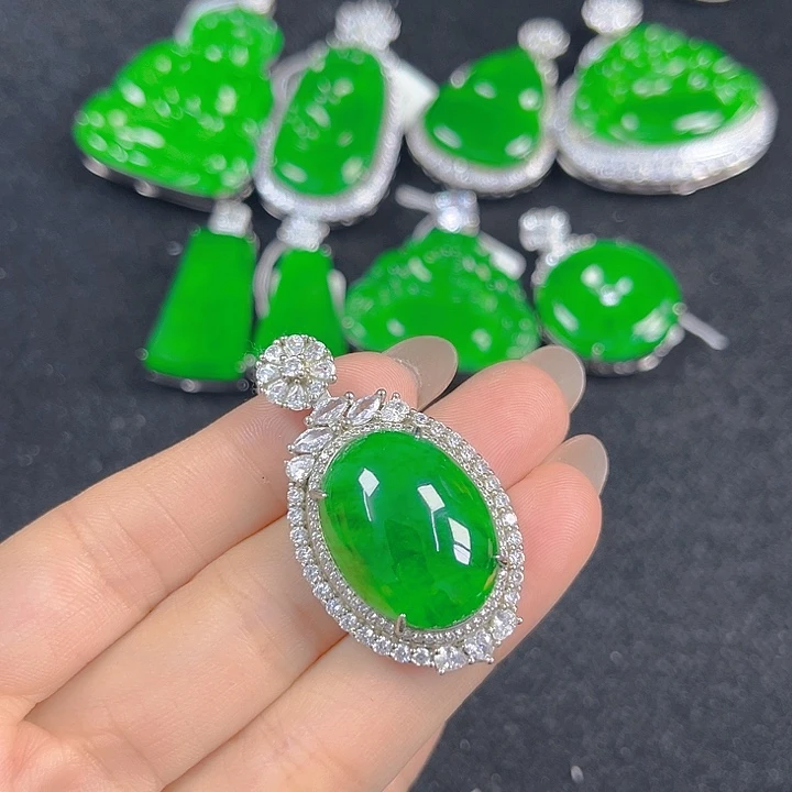 翡翠银S925镶嵌吊坠(不含链)