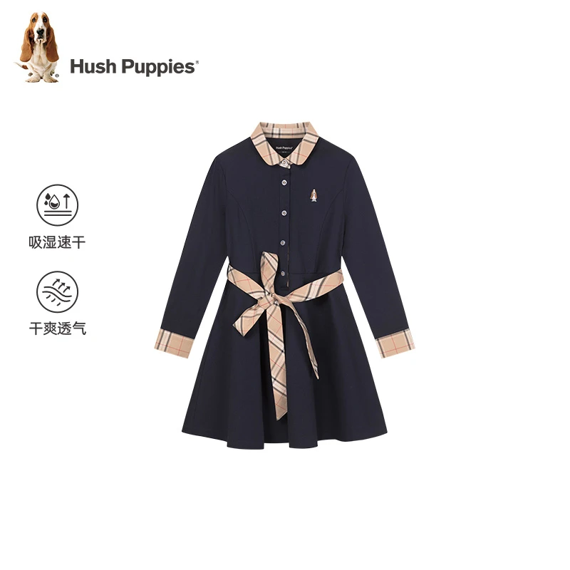 【清爽速干】暇步士童装2025年春季新款学院风儿童甜美长袖连衣裙