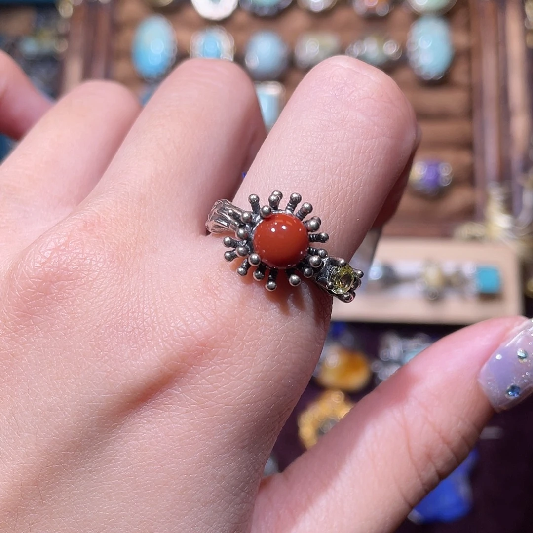 南红玛瑙银S925镶嵌戒指