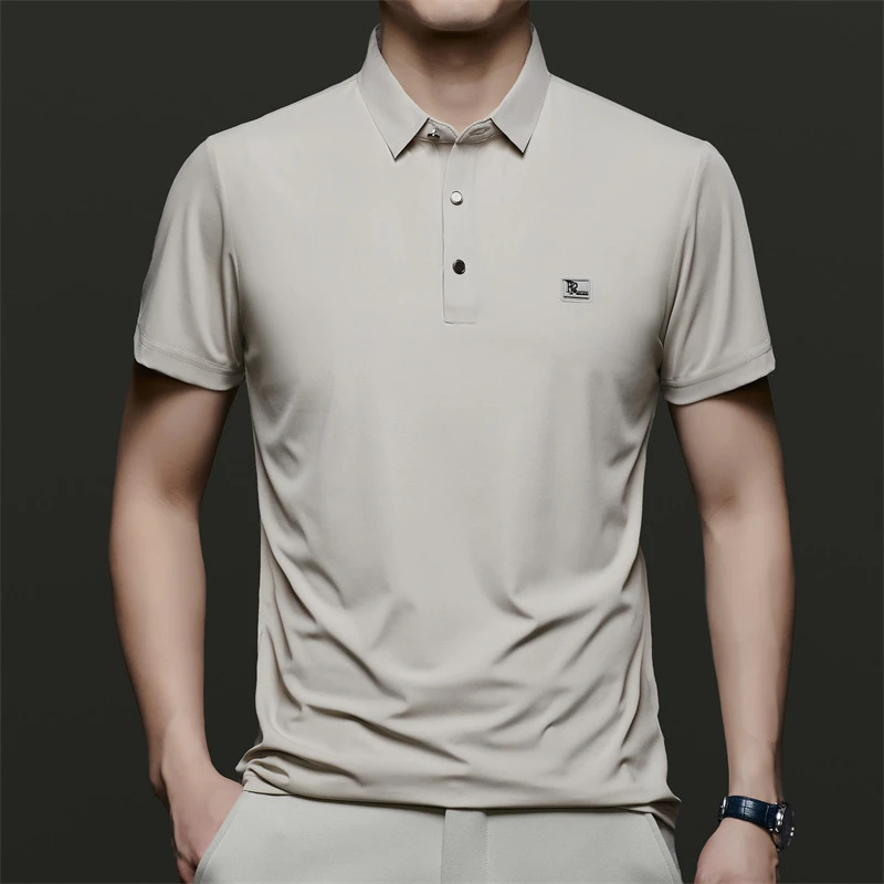Romon/罗蒙夏季冰丝男士短袖POLO衫休闲百搭亲肤薄款轻薄透气衬衣