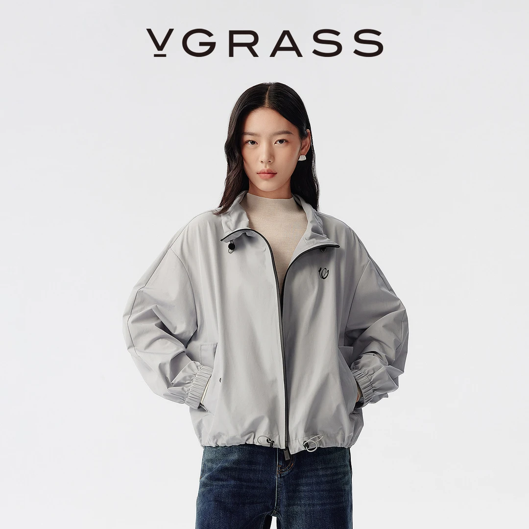 【羊羊专属】VGRASS25早秋新款轻盈可调节抽绳立领宽松落肩外套女