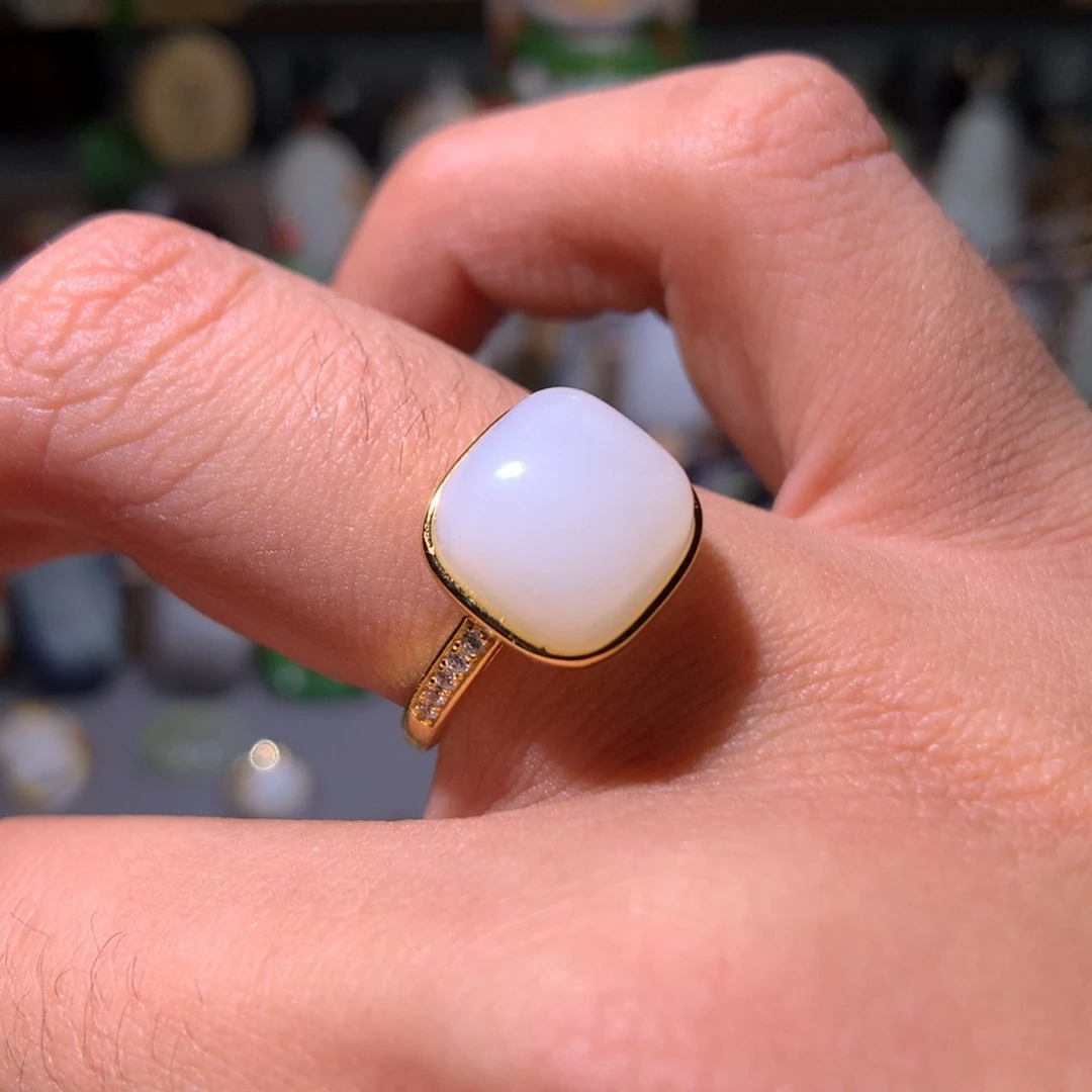 和田玉银S925镀金镶嵌戒指