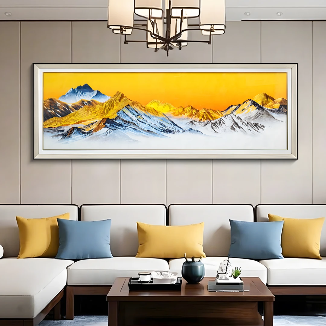 客厅装饰画山水画靠山图现代沙发背景墙刺绣挂画日照金山80226