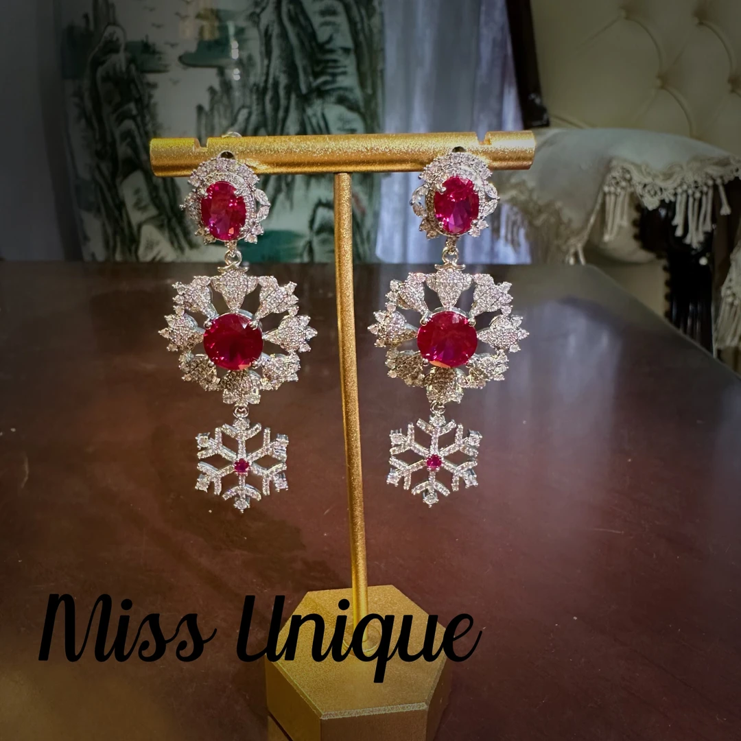 B1494红色雪花耳环