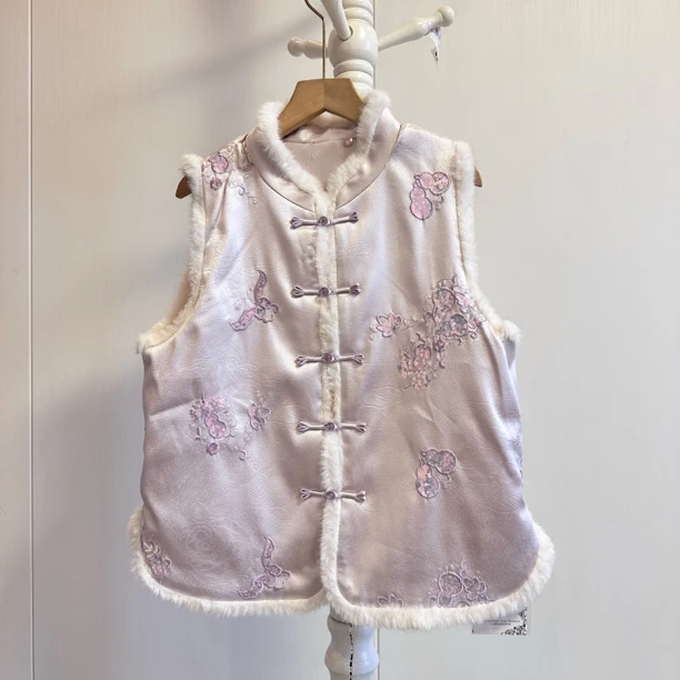 新中式国风刺绣夹棉加厚秋冬马甲百搭保暖气质坎肩