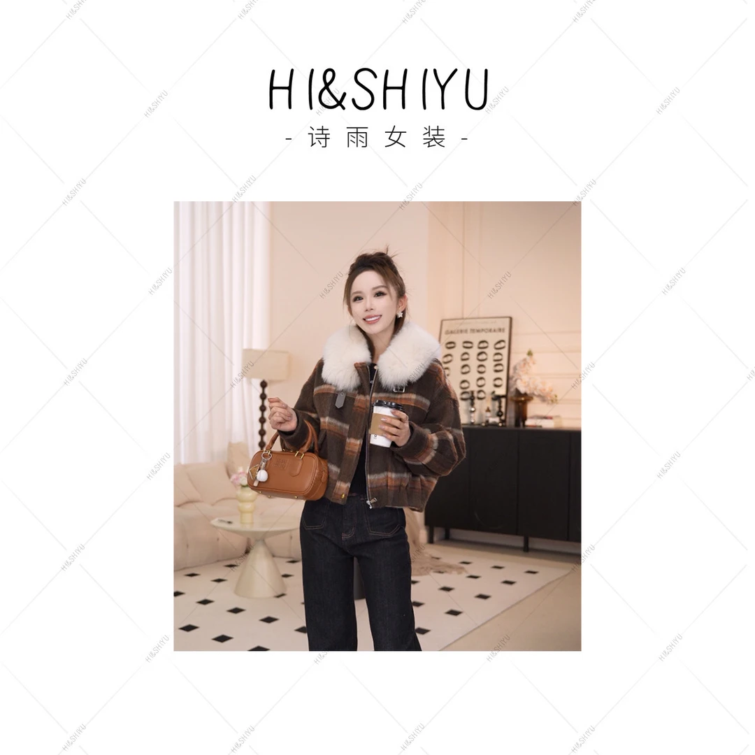 JCSY【阿勒泰】毛领拼接格子撞色羽绒外套