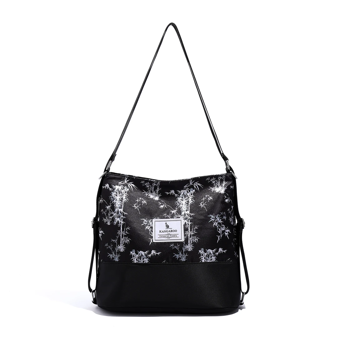 【袋鼠正品】水墨画竹子纺提花五用背包旅游包包女款爆款2025新款