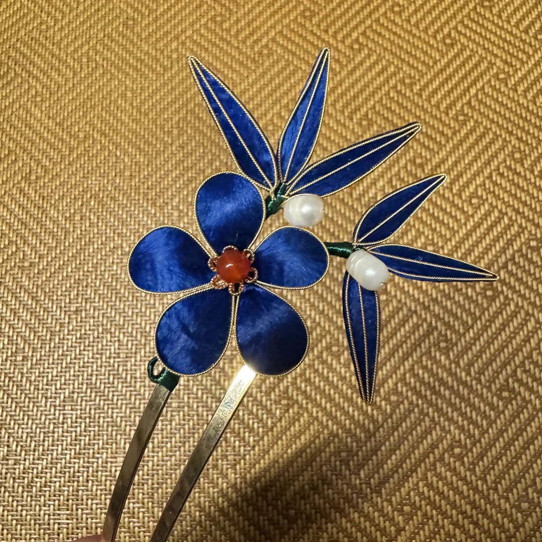 掐丝绒花蓝色太阳花发钗超级福袋