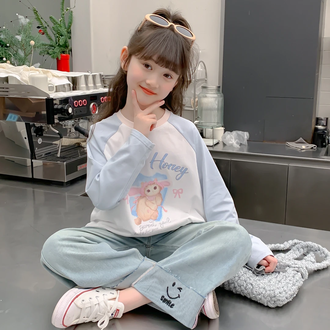 女童t恤春装2025新款洋气春季童装长袖上衣儿童打底春秋款Q13043