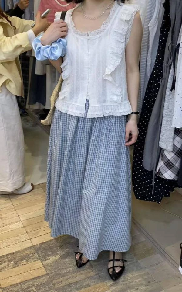 25215 彩虹~韩系格纹半身裙