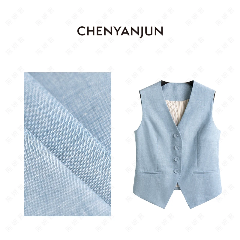 陈妍君【棉麻混纺高级感收腰马甲】CHENYANJUN CYJ-WWO74-W785