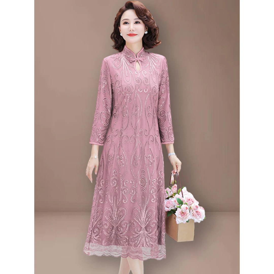 高端喜婆婆婚宴装2025新款妈妈秋装连衣裙中老年女装春秋改良旗袍