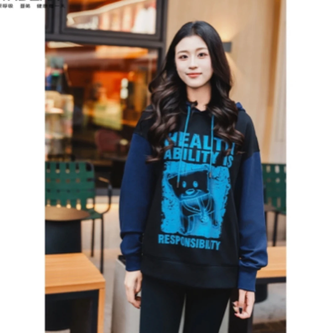 哥弟新款女装简约休闲时尚减龄青春活力百搭宽松连帽卫衣1300781