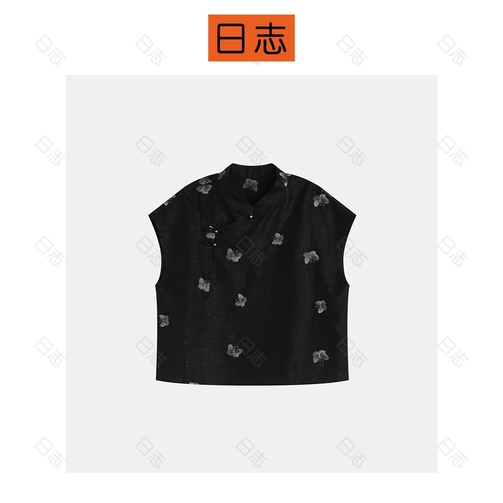 PIPO100桑蚕丝香云纱上衣女夏季提花刺绣中式无袖常规款PD52T590