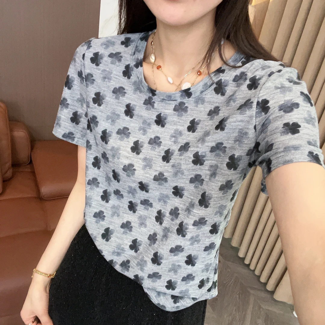 DHR COLLECTTIONS豆豆【梅花】夏季花朵图案短袖T恤女上衣-DN995