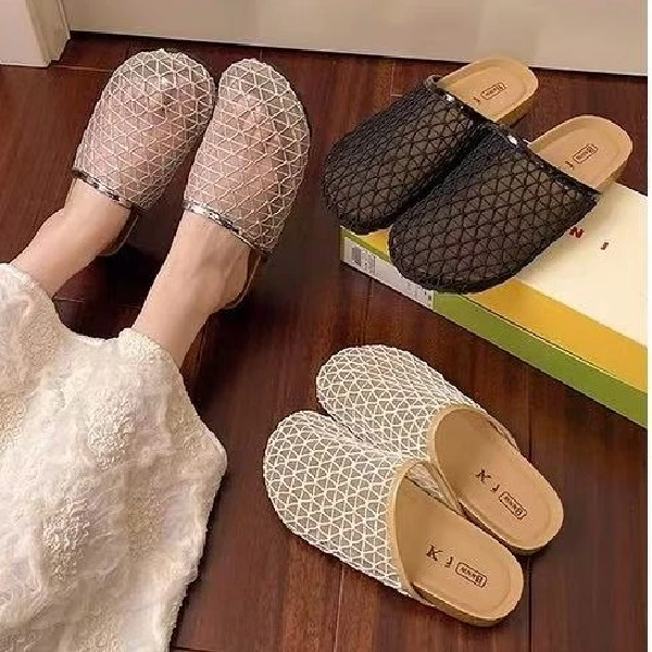 小众编织镂空网面时尚外穿新款夏季透气包头拖鞋M001(透网包头拖)