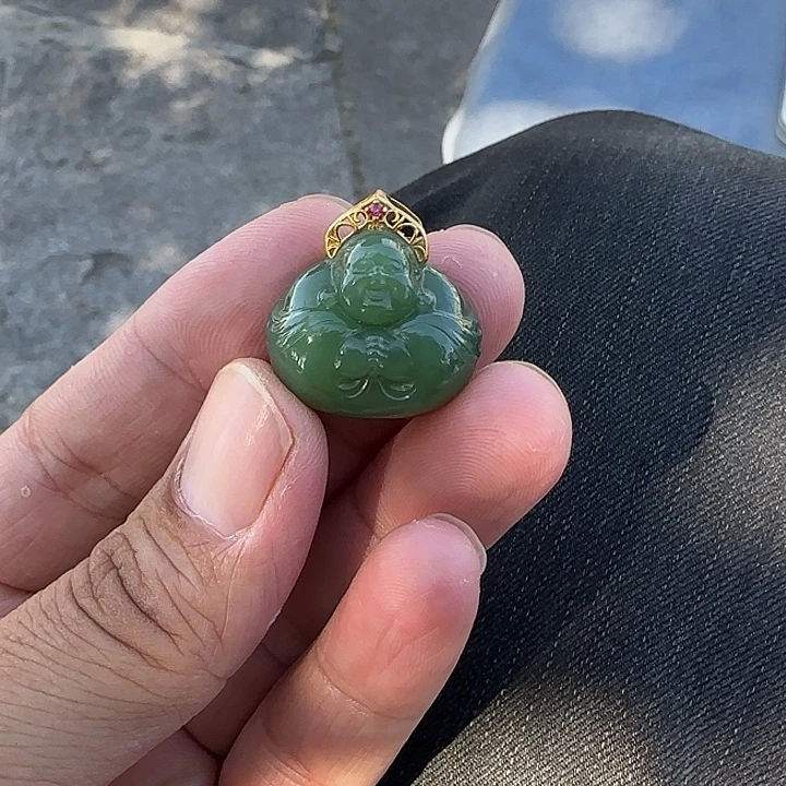 和田玉（碧玉）18K金镶嵌颈饰