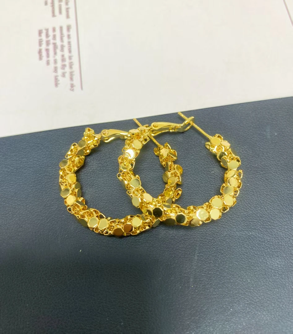 铜合金耳饰 a662时髦范设计感小圆片爆闪圆形百搭耳饰