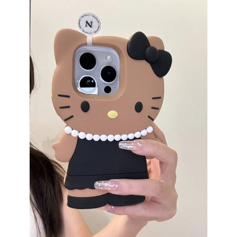 小香风黑裙珍珠可爱猫咪适用iPhone16promax苹果15手机壳硅胶软壳