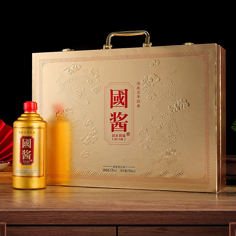 一河一村国酱双龙戏珠手提礼箱酱香型53度500毫升*6瓶白酒