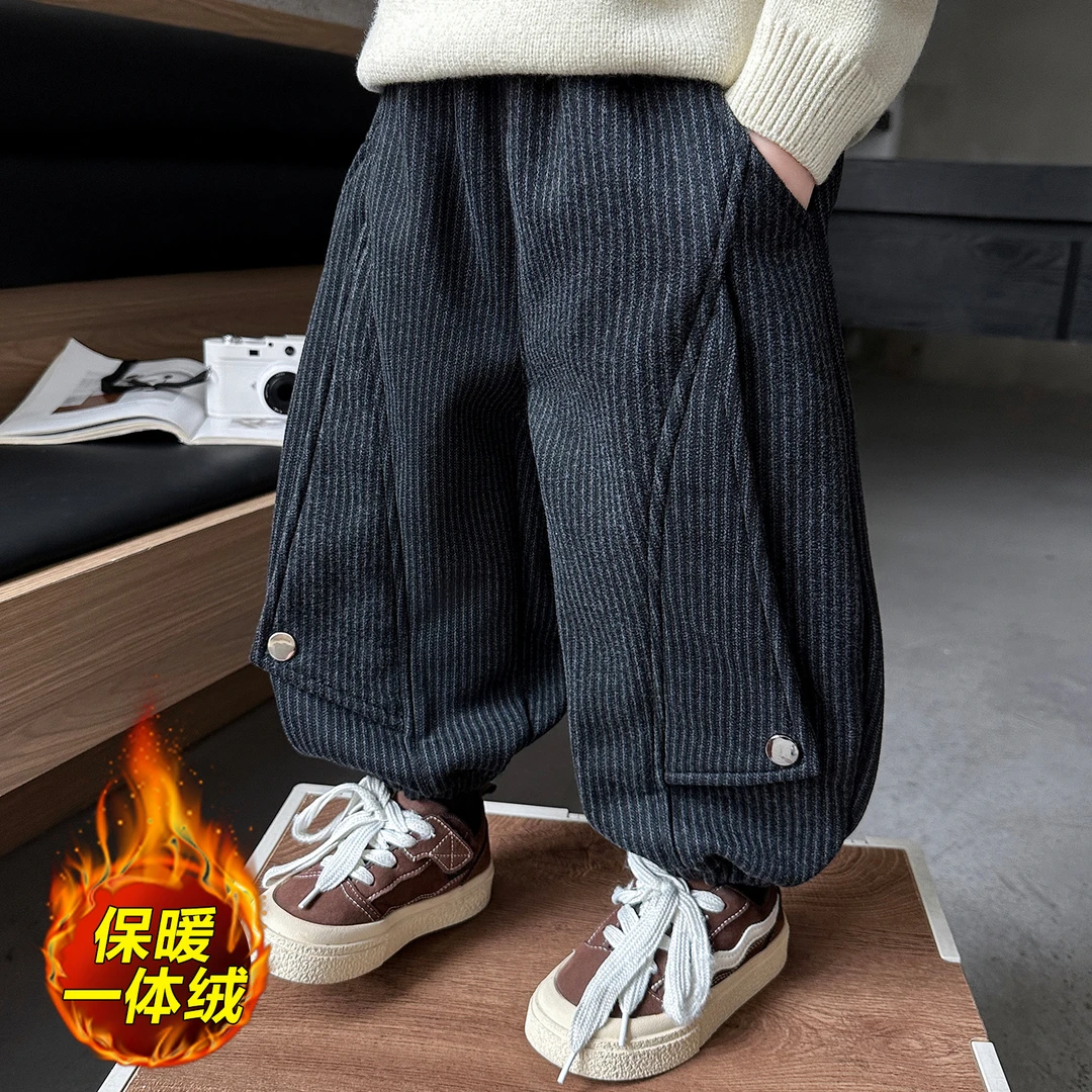 男童裤子加绒加厚2025新款儿童秋冬款洋气运动卫裤潮男宝宝束脚裤