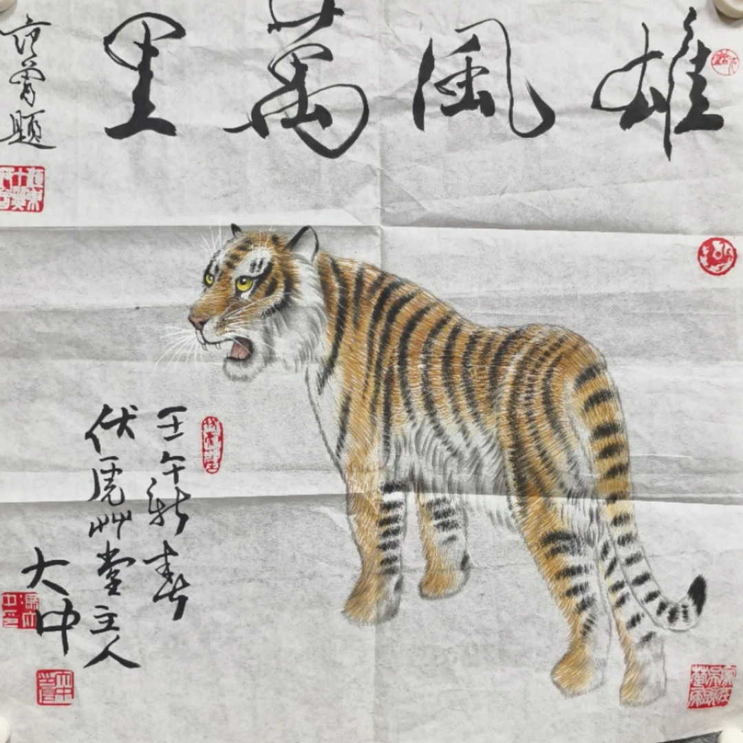 冯大中款 老虎画心45*45约1.8平尺