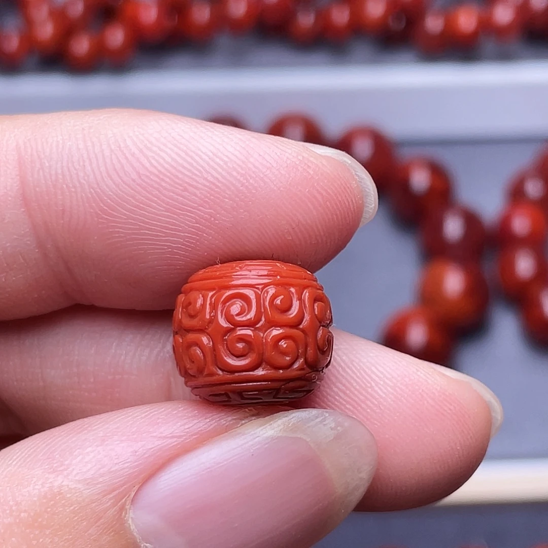 南红玛瑙未镶嵌挂件14.5mm瓦西锦红满色满肉精工雕刻回纹珠