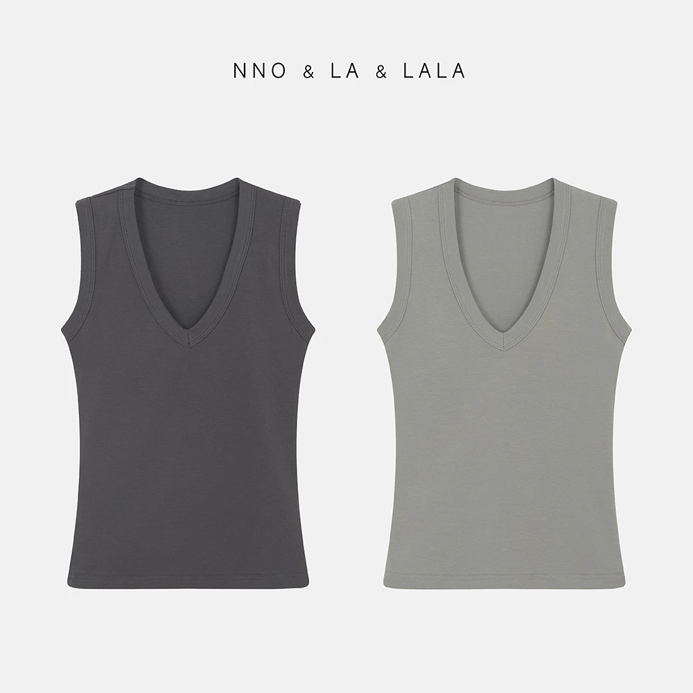 LA  极简舒适  两色V领弹力修身 T恤  31054