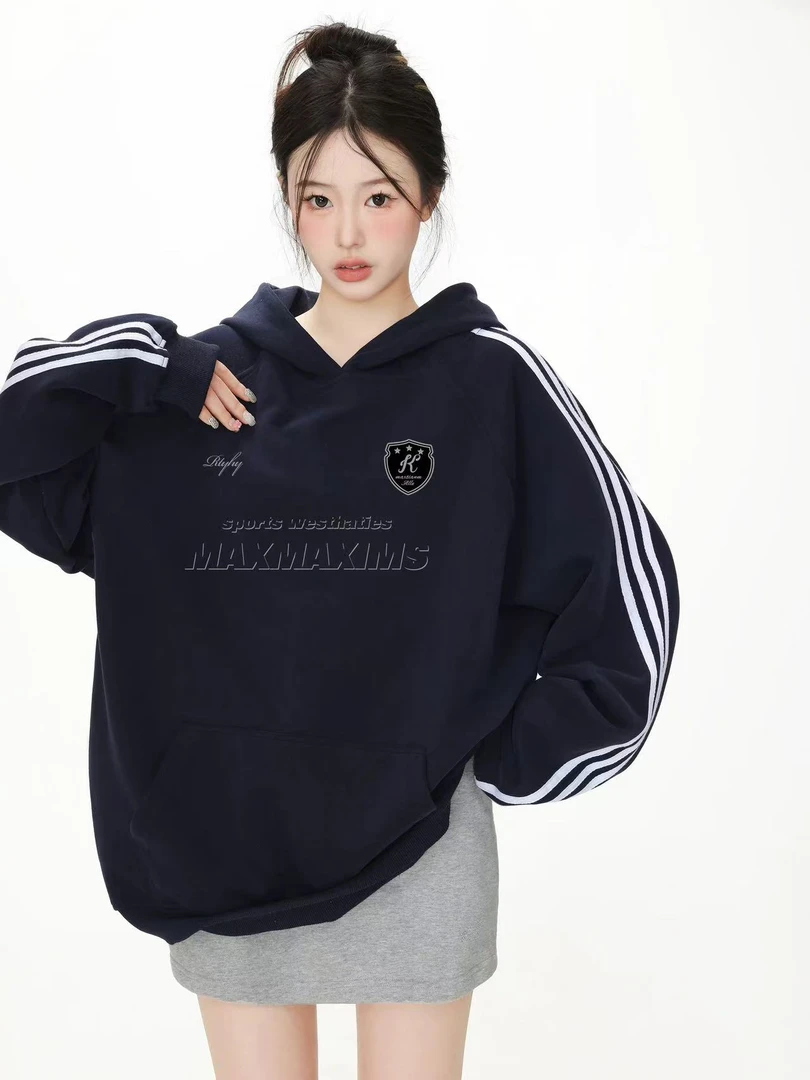 D7/8-3两色“三星盾徽”肩线长袖连帽卫衣（9132）