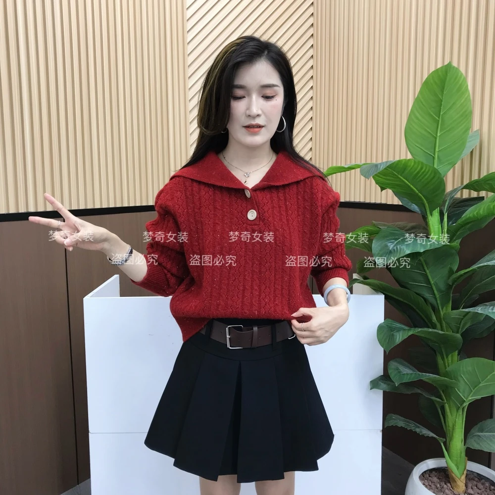 韩版时尚休闲百搭毛织上衣女冬季新款设计感小众宽松显瘦针织毛衣