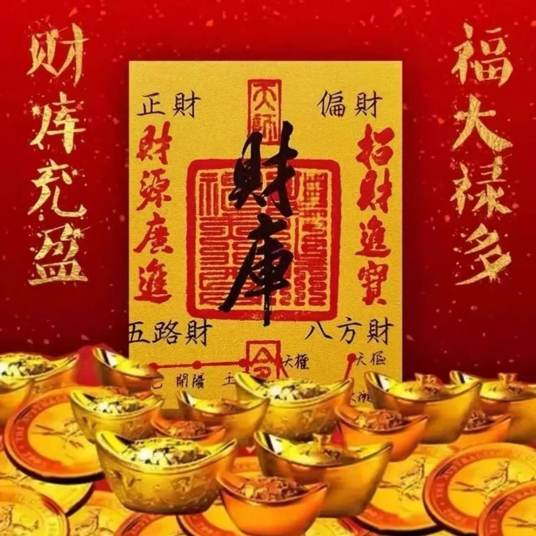 2025五路财源招财进宝财库聚财手机贴纸内饰手机贴财库手机贴金箔