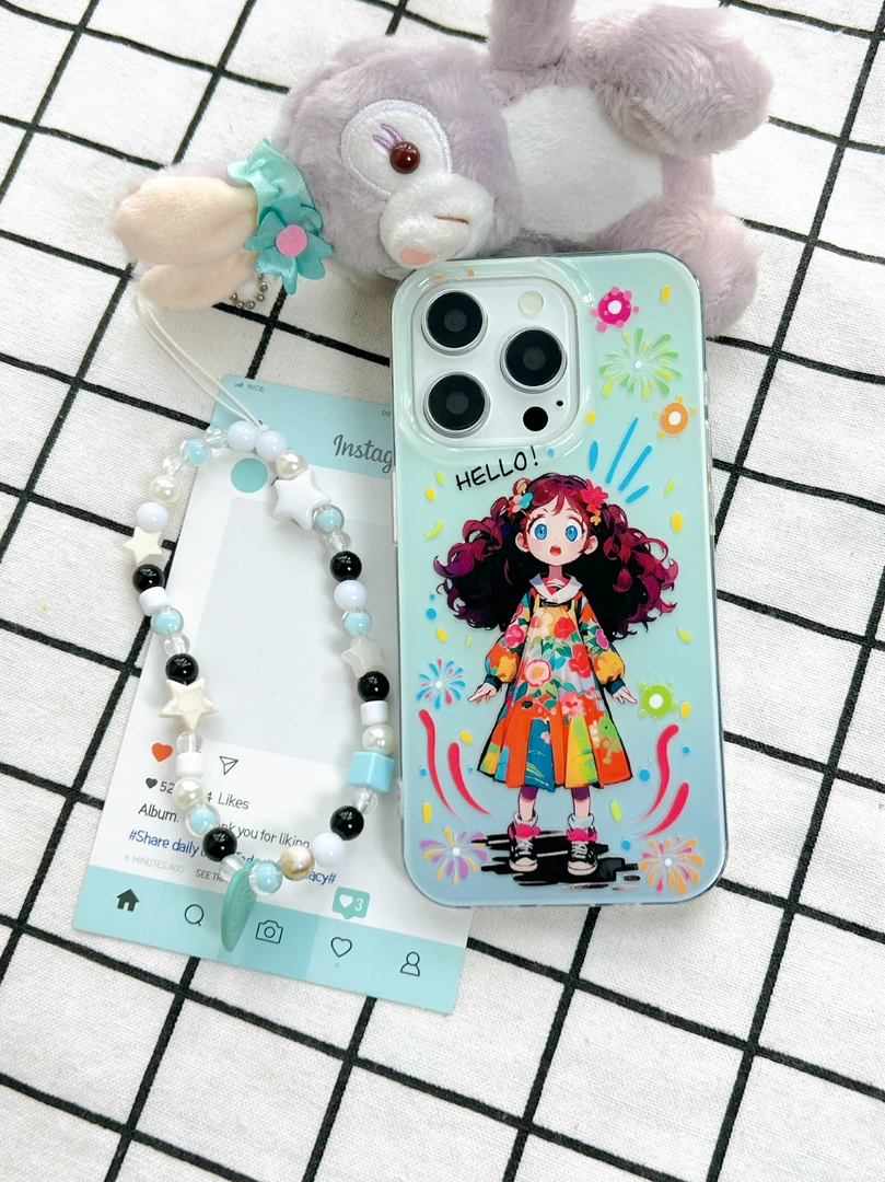 IMD工艺手机壳创意色彩烟花卷发女孩 久用不发黄防摔适用苹果安卓