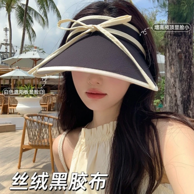 纯萃美白色防紫外线百搭遮脸空顶帽子防晒骑行遮阳帽洋气新款女款