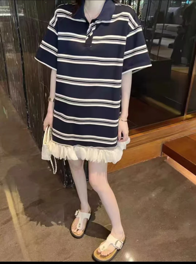 法式气质条纹时尚爆款高级感拼接休闲百搭宽松上衣