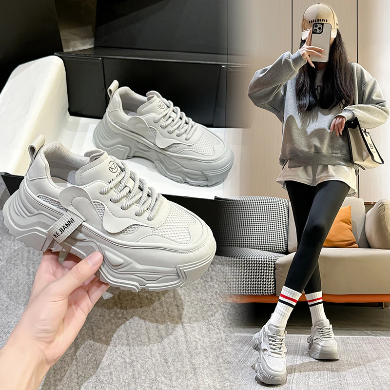 百搭厚底老爹鞋女2025新款秋季增高小白鞋百搭鞋子轻便软底运动鞋