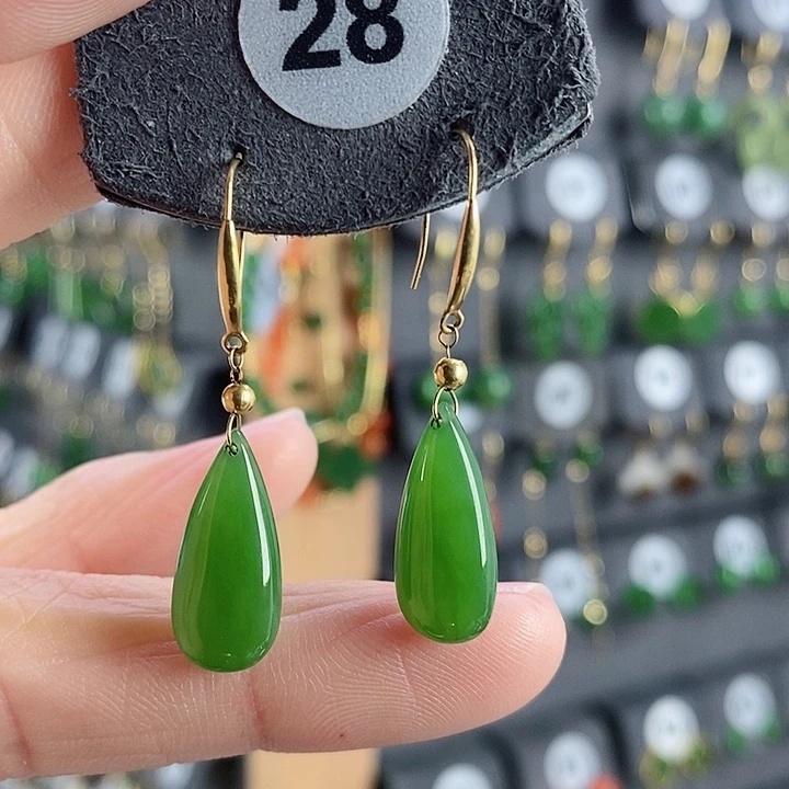 和田玉耳饰18K金镶嵌