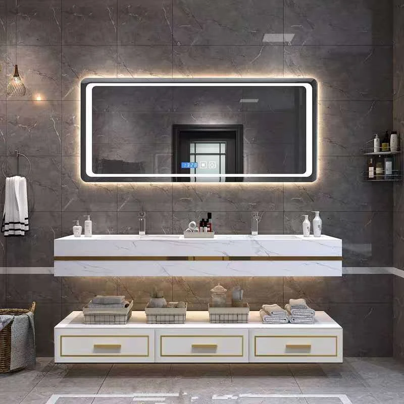 2025新款浴室柜组合卫生间岩板洗手台洗脸盆双盆洗漱台挂墙卫浴柜