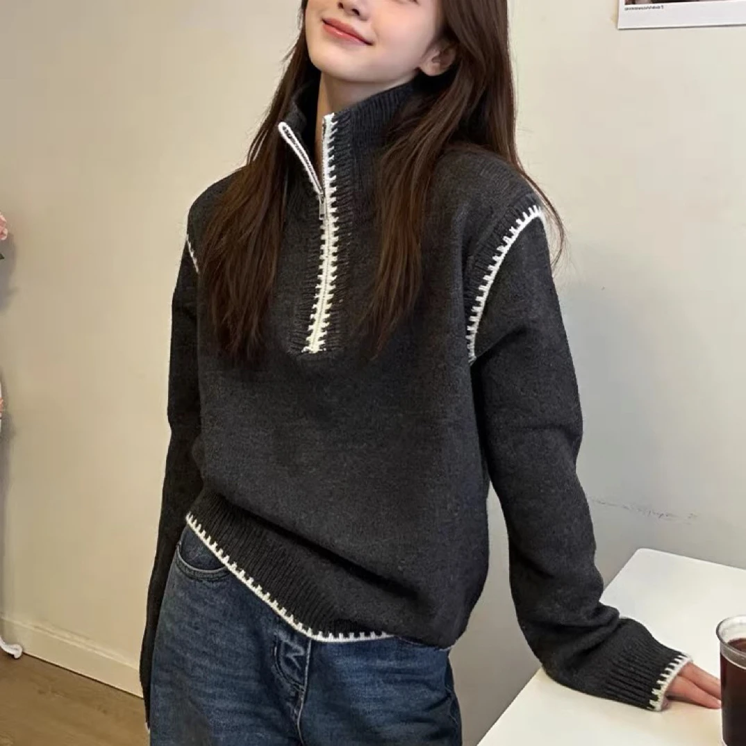 半拉链高领加厚打底毛衣慵懒高级感针织038