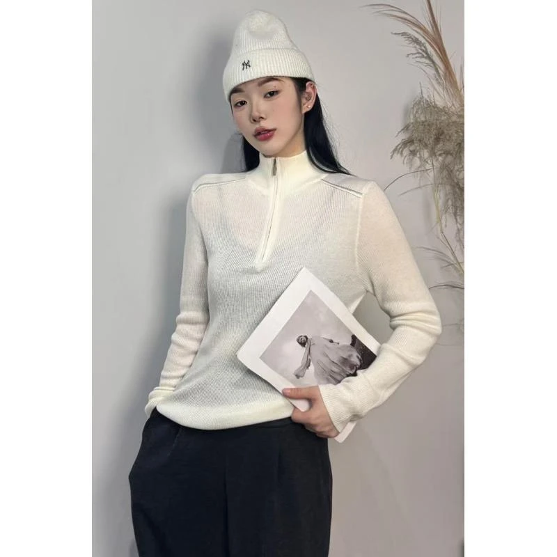 556#秋冬新款时尚半拉链针织衫设计感立领显瘦百搭气质修身毛衣