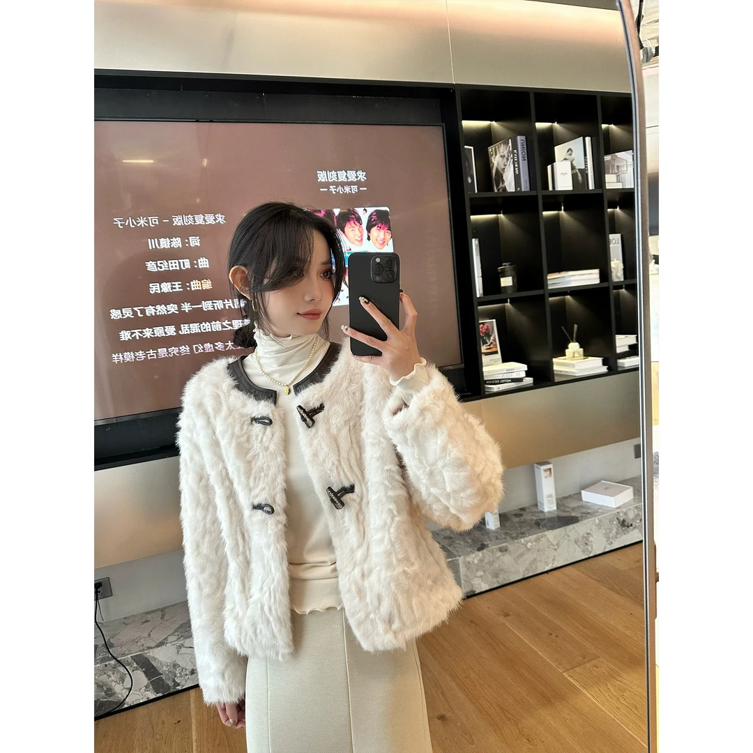 AMYSURE FUR【韩系欧尼】冬季温柔风无领宽松毛绒外套926